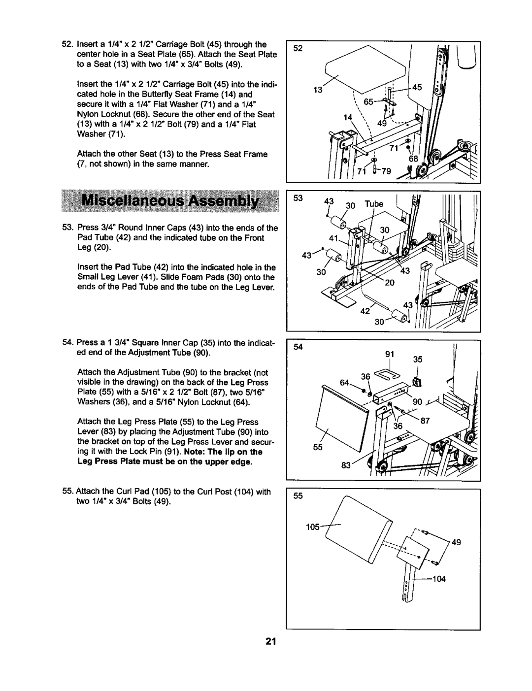 Weider 831.15973 user manual 43 30 Tube 