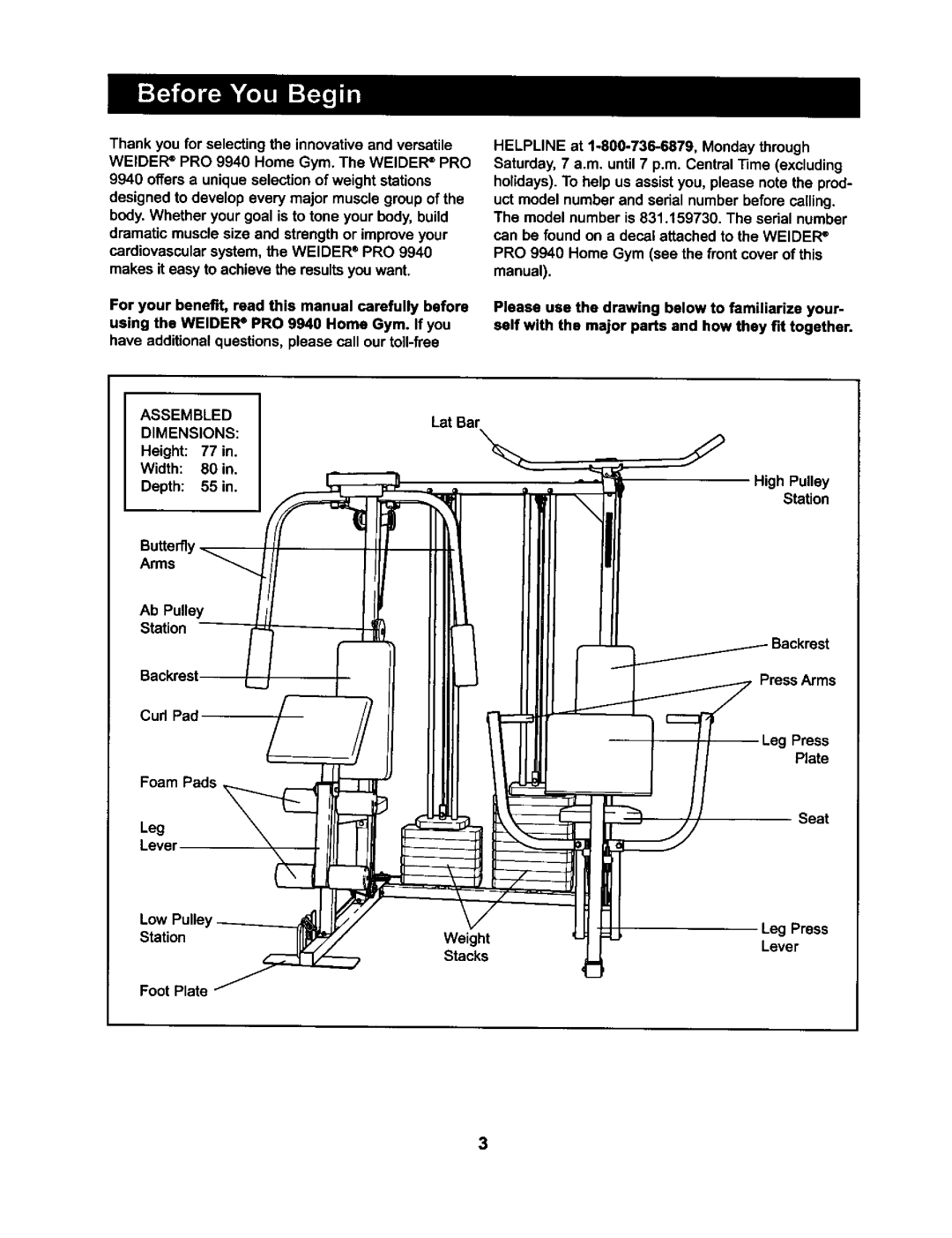 Weider 831.15973 user manual Arms 