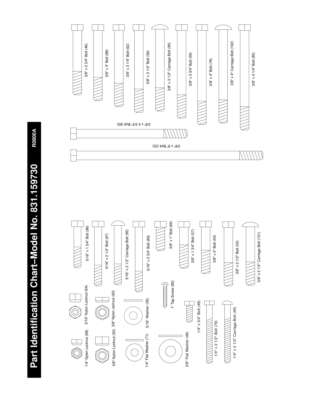 Weider 831.159730 user manual Part Identification Chart-Model No, R0800A 