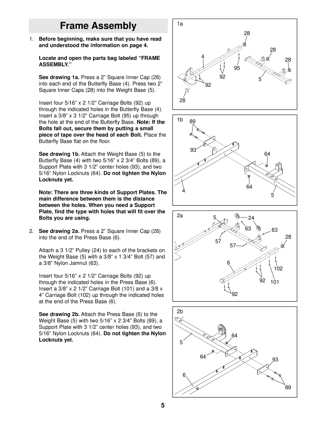 Weider 831.159730 user manual Frame Assembly, Locknuts yet 