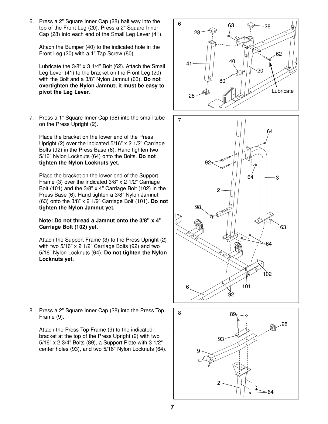 Weider 831.159730 user manual Locknuts yet 