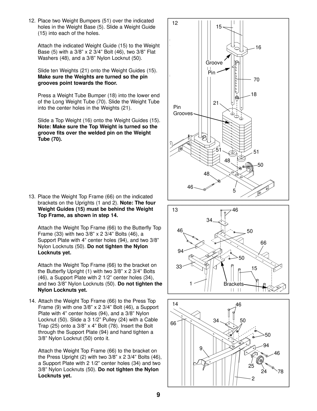 Weider 831.159730 user manual Groove Pin Grooves Brackets 