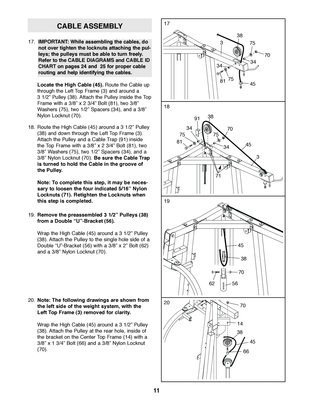 Weider 831.159820 user manual Cable Assembly 