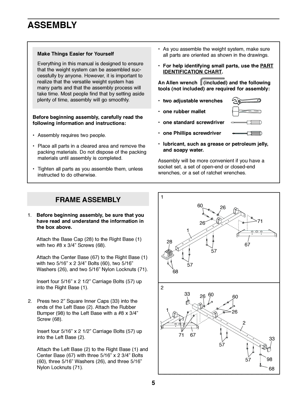 Weider 831.159820 user manual Assembly, Make Things Easier for Yourself 