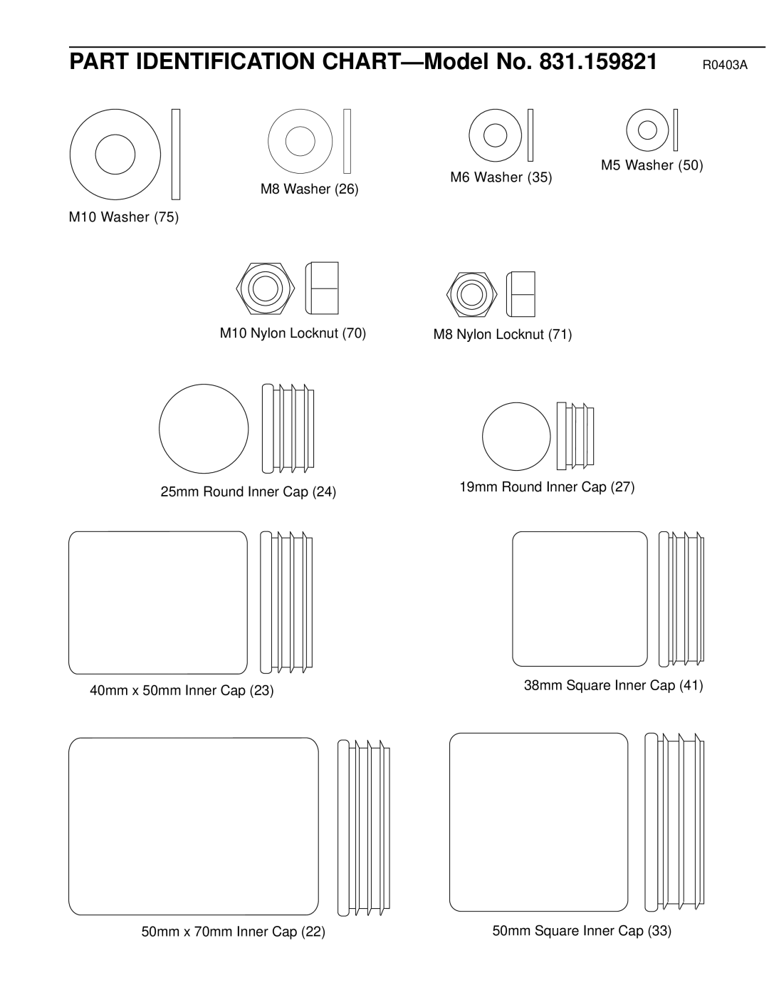 Weider 831.159821 user manual Part Identification CHART-Model No 