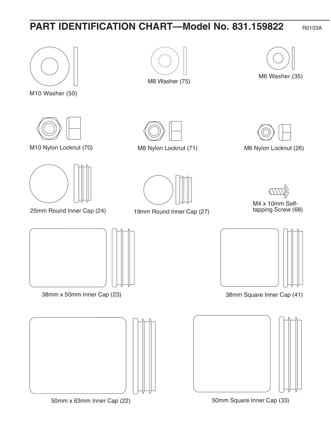 Weider 831.159822 user manual Part Identification CHART-Model No .159822 R0103A 