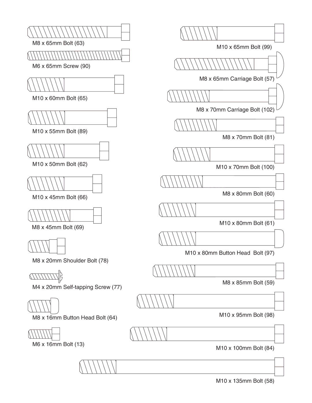 Weider 831.159822 user manual M8 x 65mm Bolt 