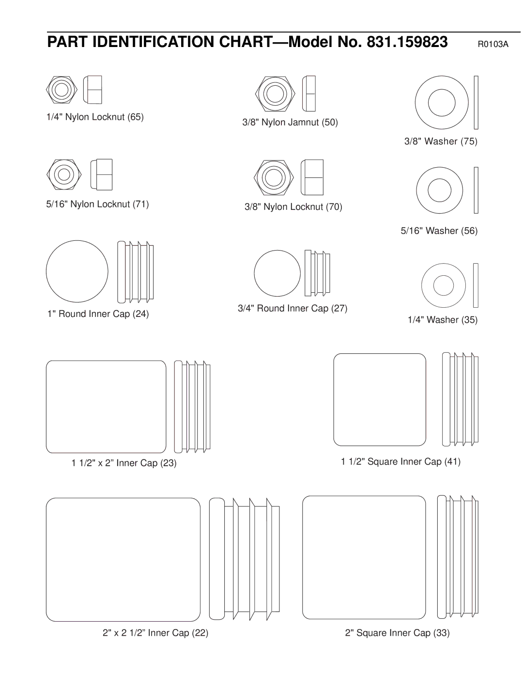 Weider 831.159823 user manual Part Identification CHART-Model No, R0103A 