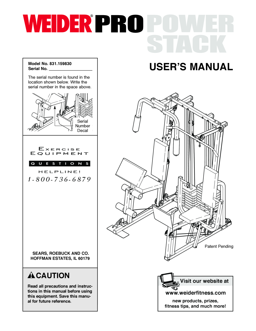 Weider 831.159830 user manual Visit our website at, User’S Manual, new products, prizes fitness tips, and much more 