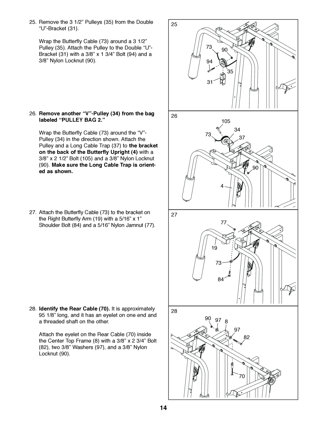 Weider 831.159830 user manual Remove another “V”-Pulley 34 from the bag, labeled “PULLEY BAG 2.”, ed as shown 