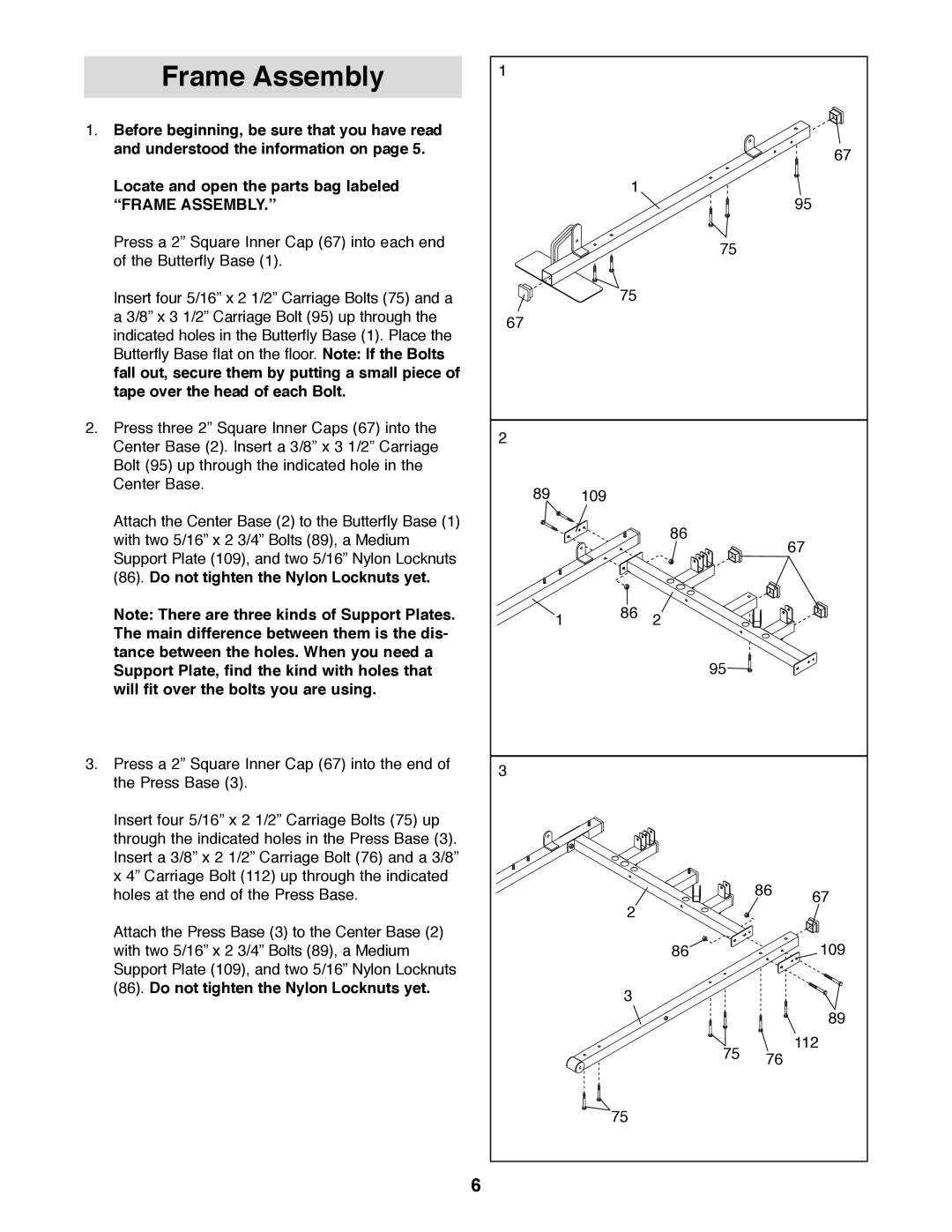 Weider 831.159830 user manual Frame Assembly, Locate and open the parts bag labeled “FRAME ASSEMBLY.” 