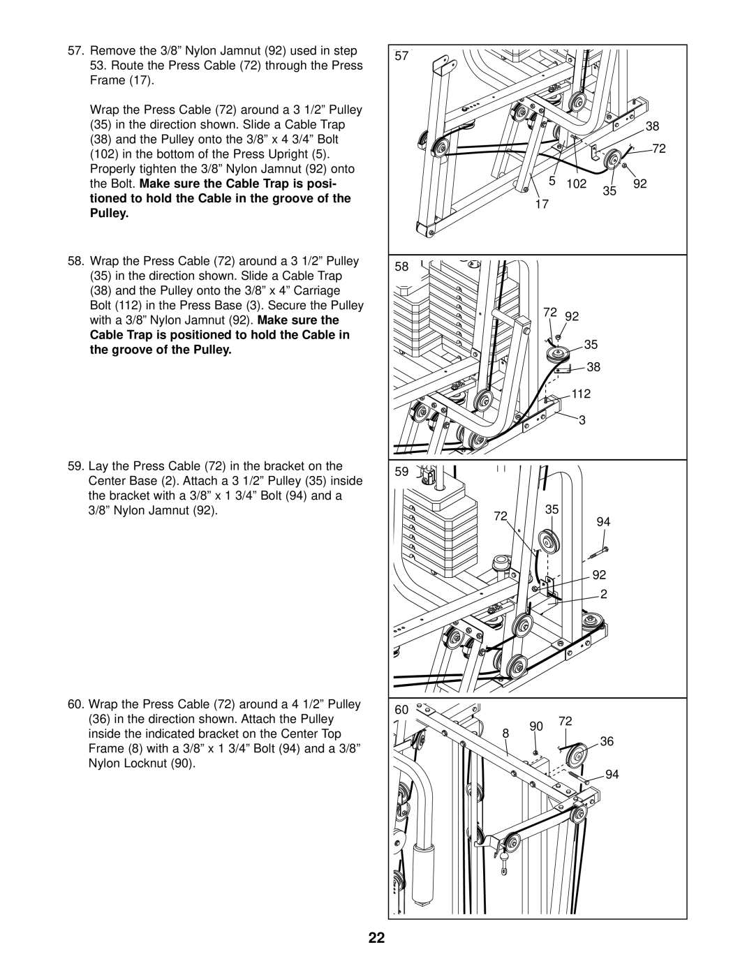 Weider 831.159831 user manual With a 3/8 Nylon Jamnut 92. Make sure 