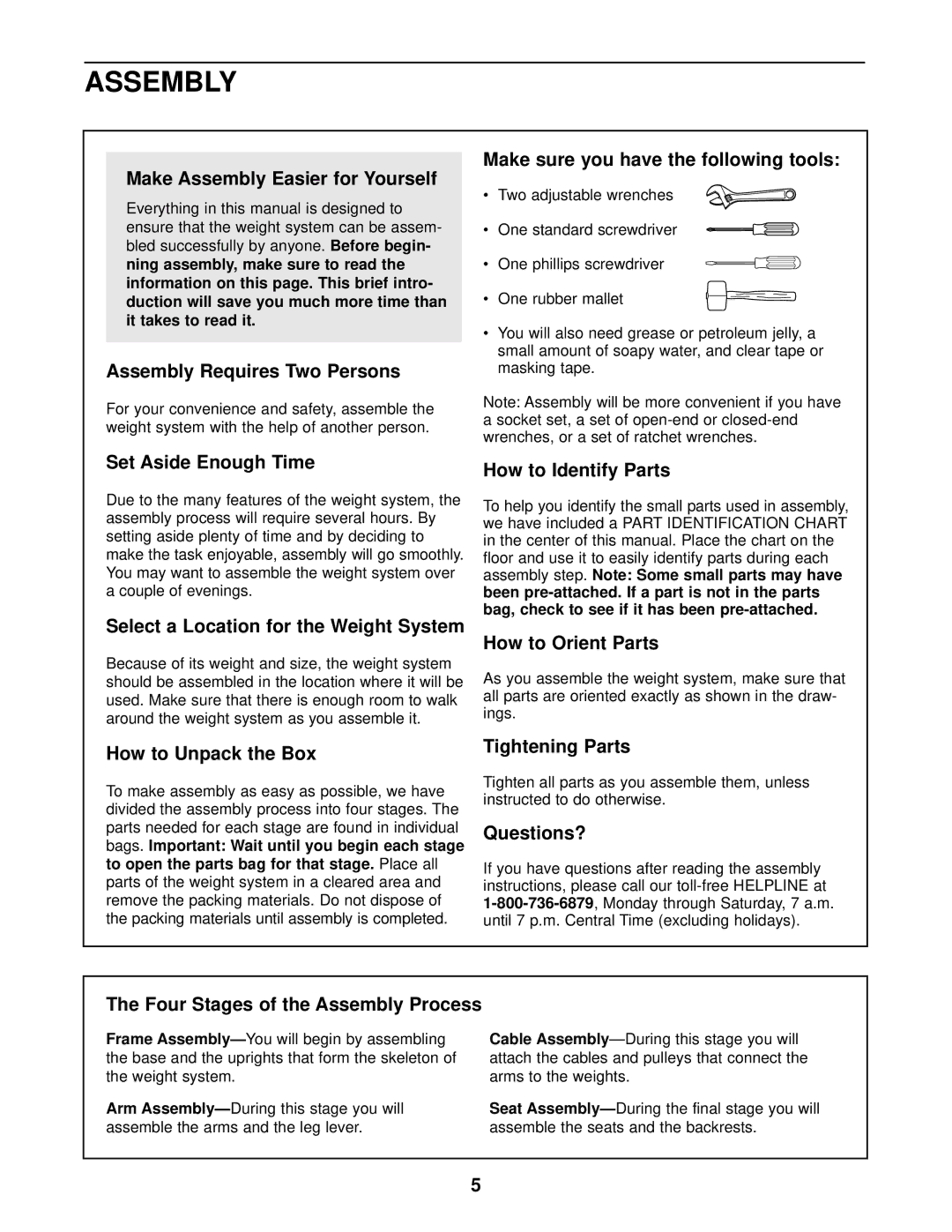 Weider 831.159831 user manual To open the parts bag for that stage, Cable Assembly, Arm Assembly 