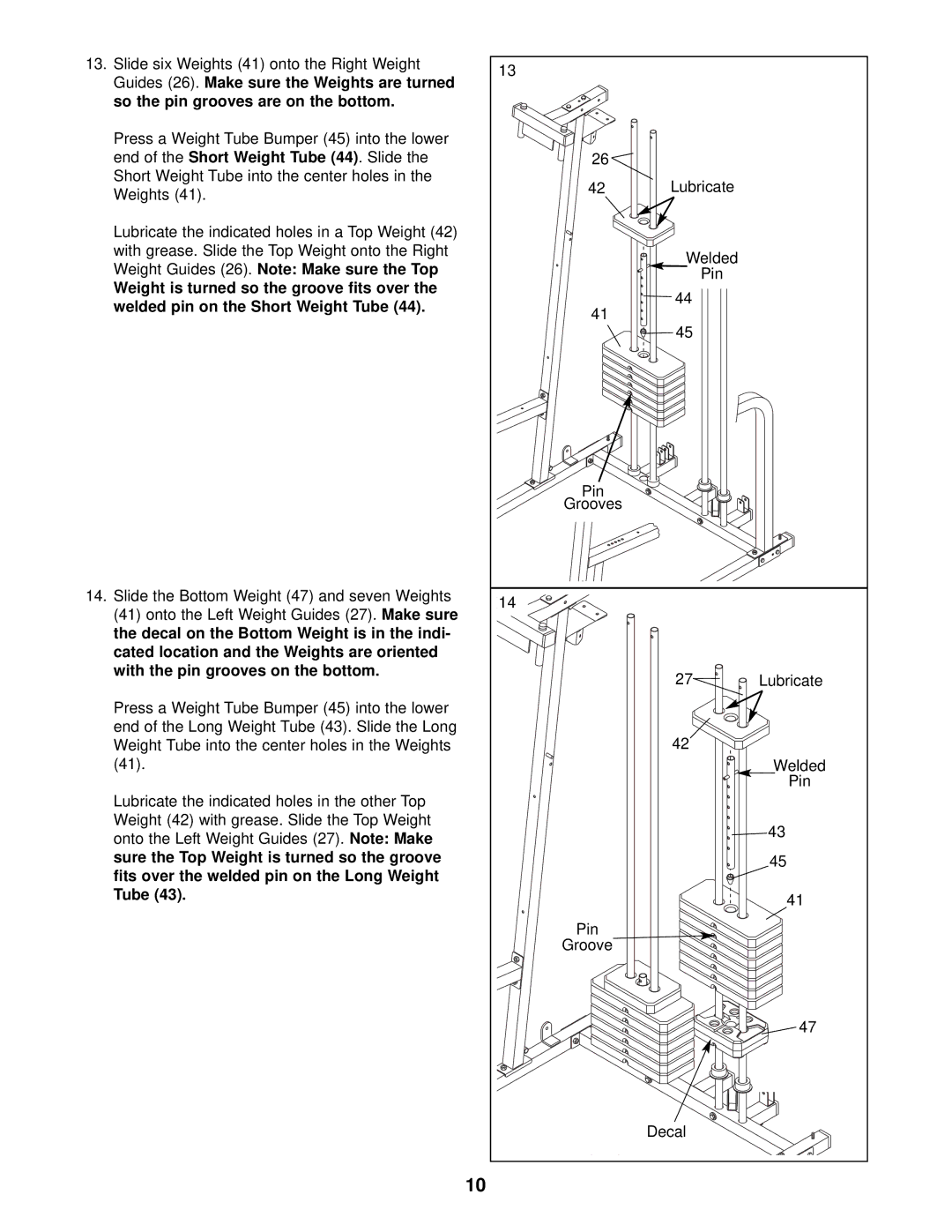 Weider 831.159833 user manual Weight Guides 26. Note Make sure the Top 