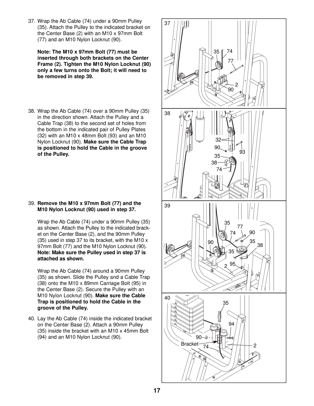 Weider 831.159833 user manual Attached as shown, Trap is positioned to hold the Cable Groove of the Pulley 