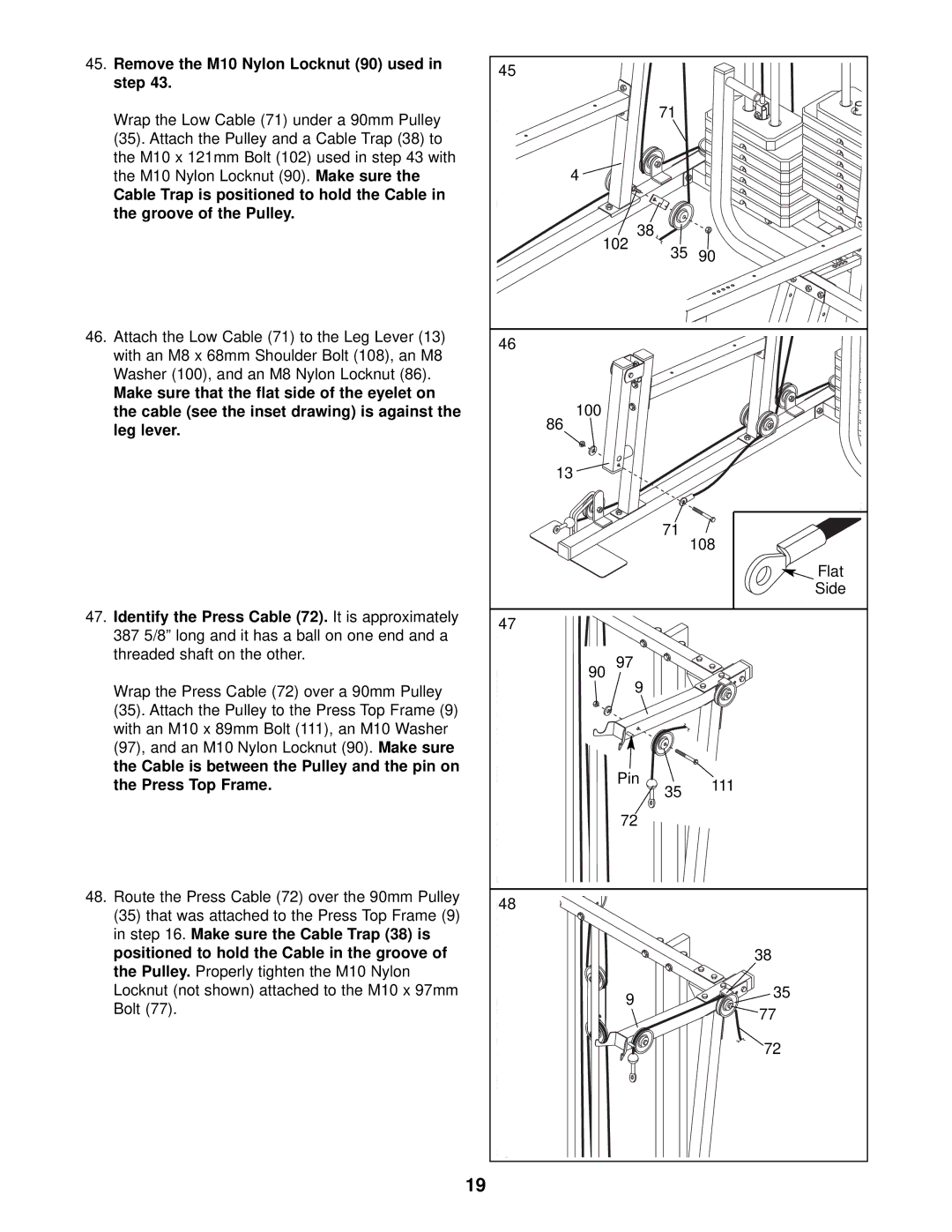 Weider 831.159833 user manual Remove the M10 Nylon Locknut 90 used in step 