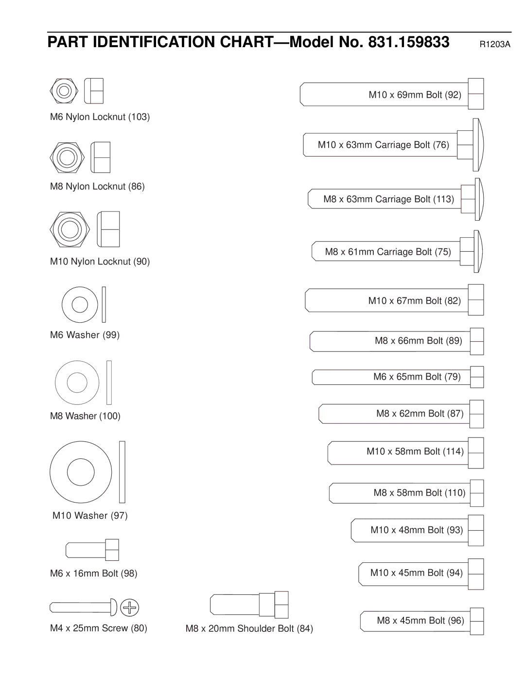 Weider 831.159833 user manual Part Identification CHART-Model No .159833 R1203A 