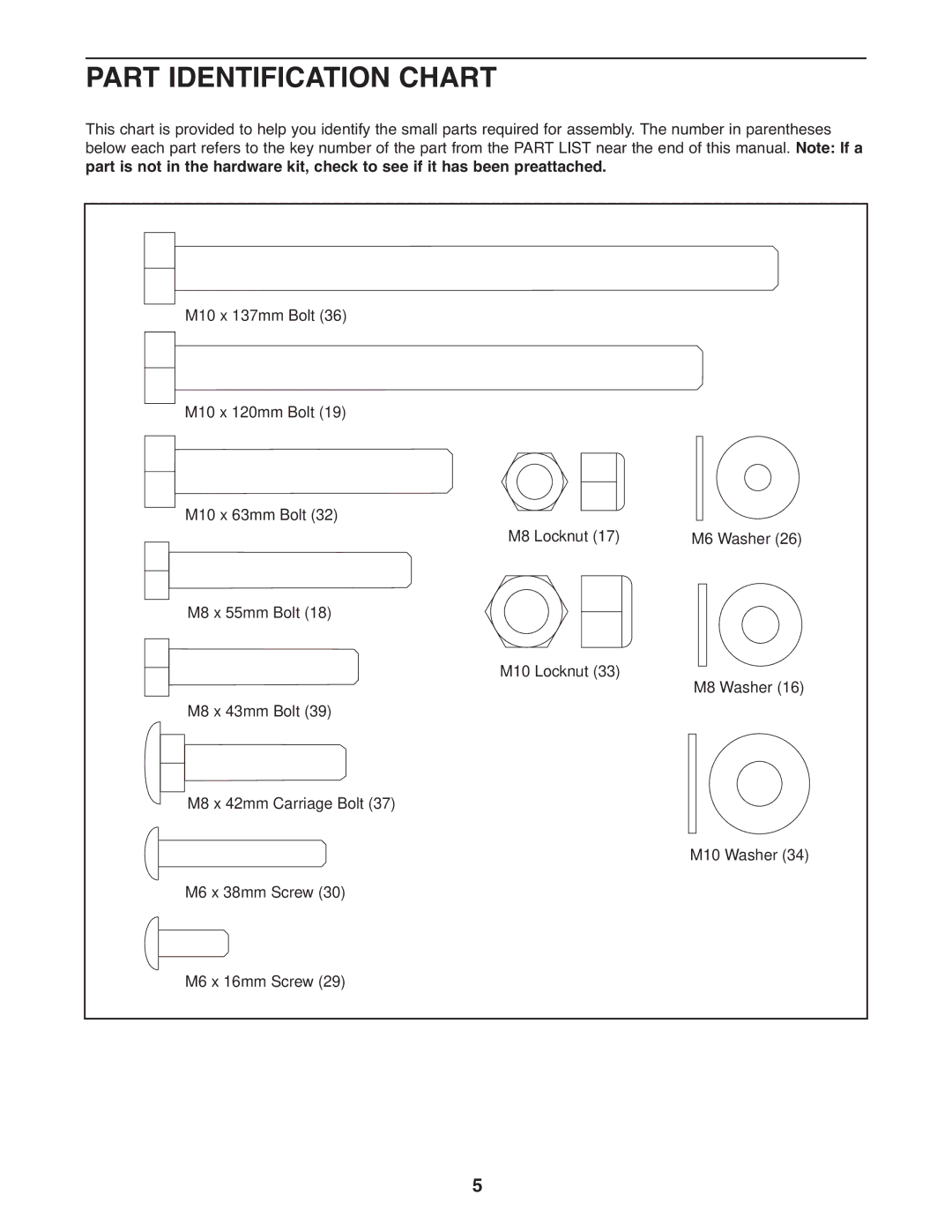 Weider WEBE0939.1, 831.15999.1 user manual Part Identification Chart 