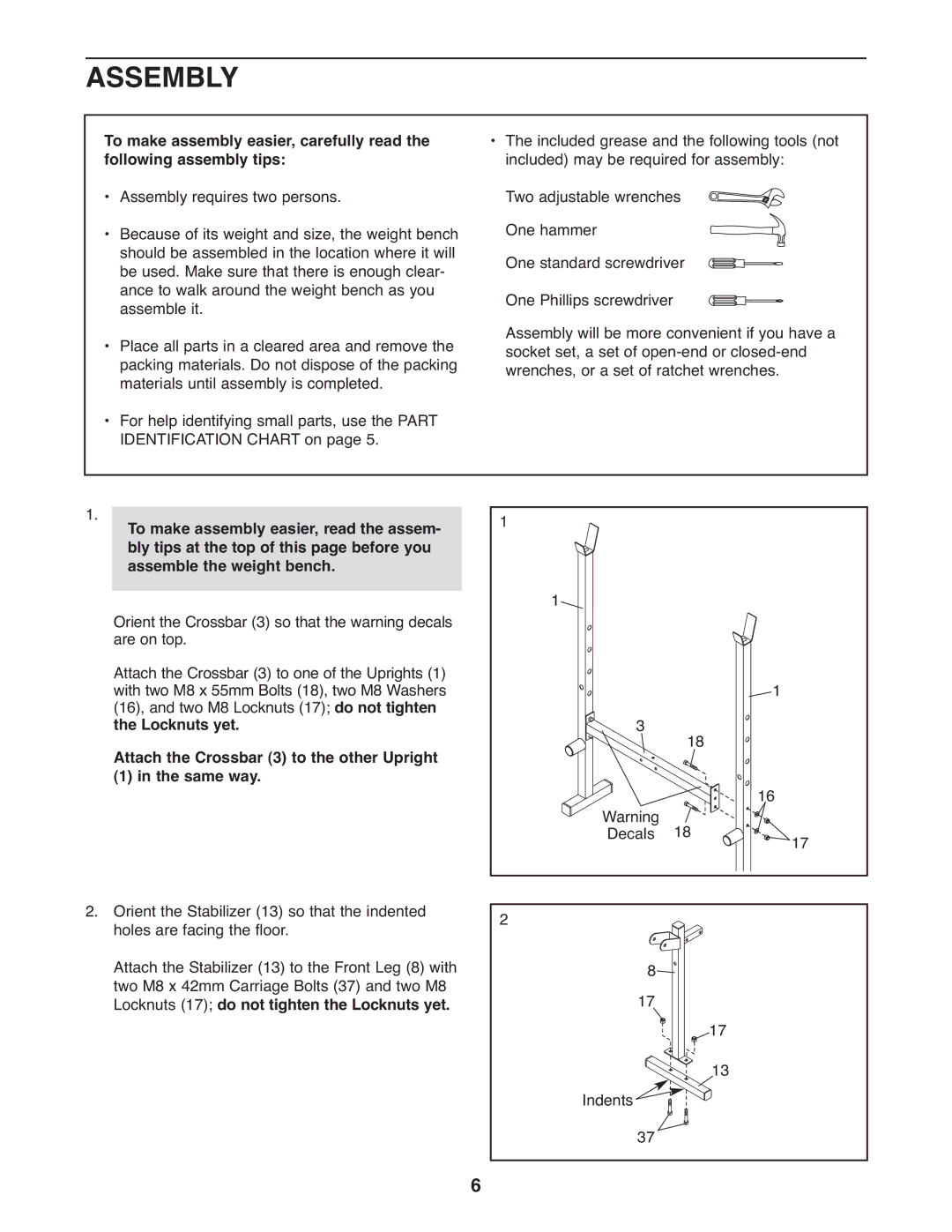 Weider 831.15999.1, WEBE0939.1 user manual Assembly, Attach the Crossbar 3 to the other Upright Same way 