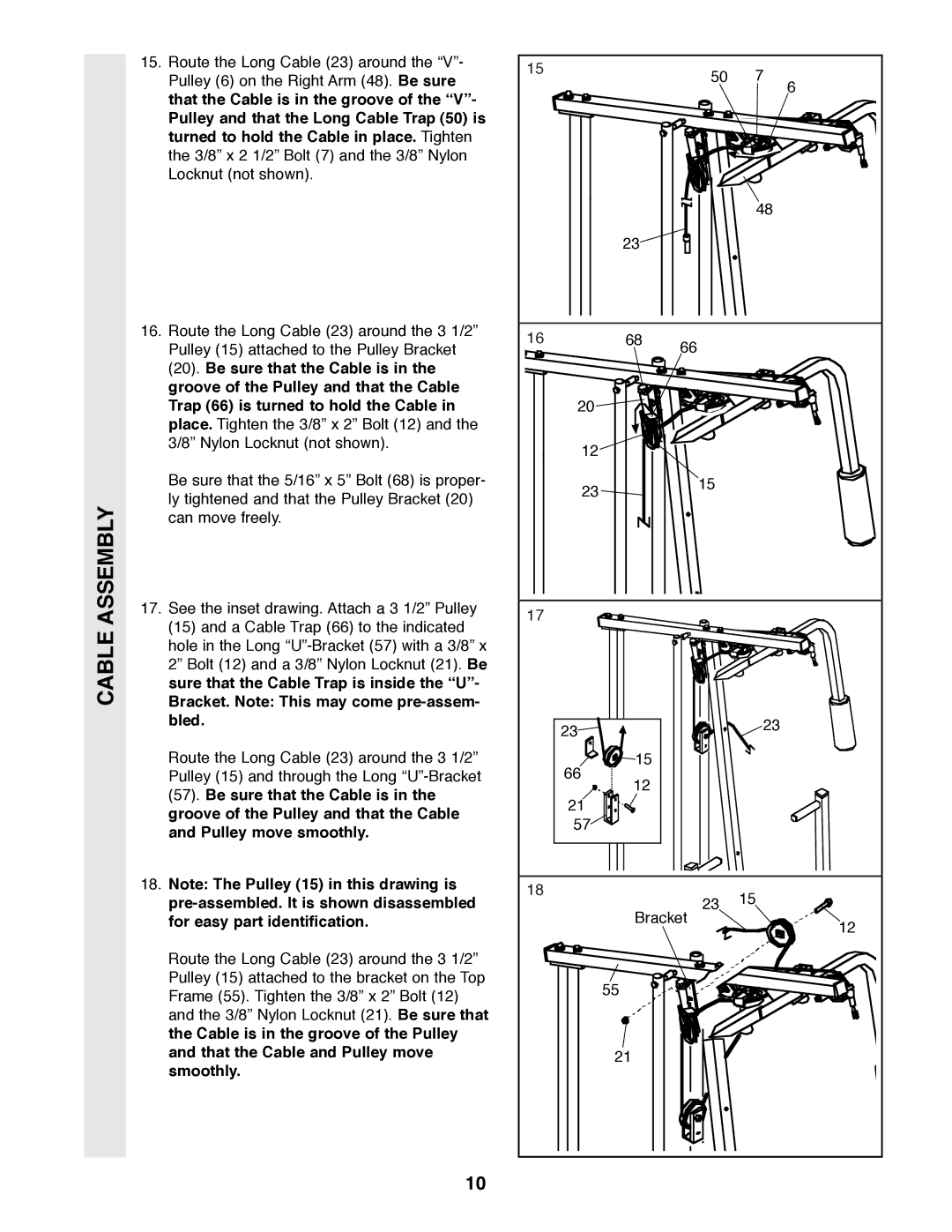 Weider 8510 user manual Cable Assembly 