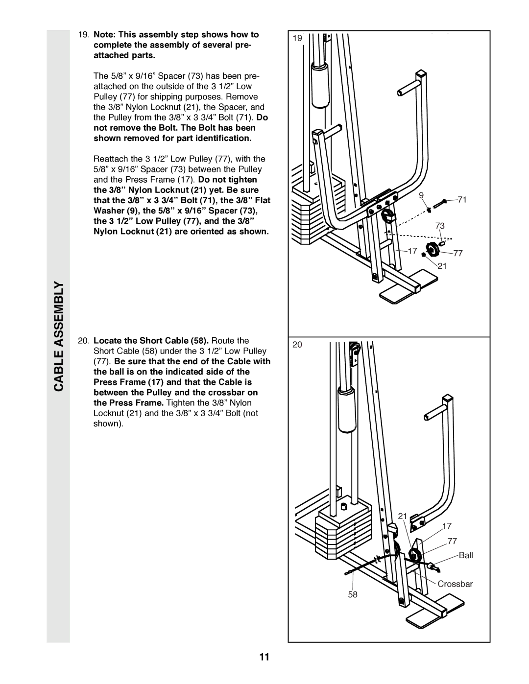 Weider 8510 user manual Crossbar 