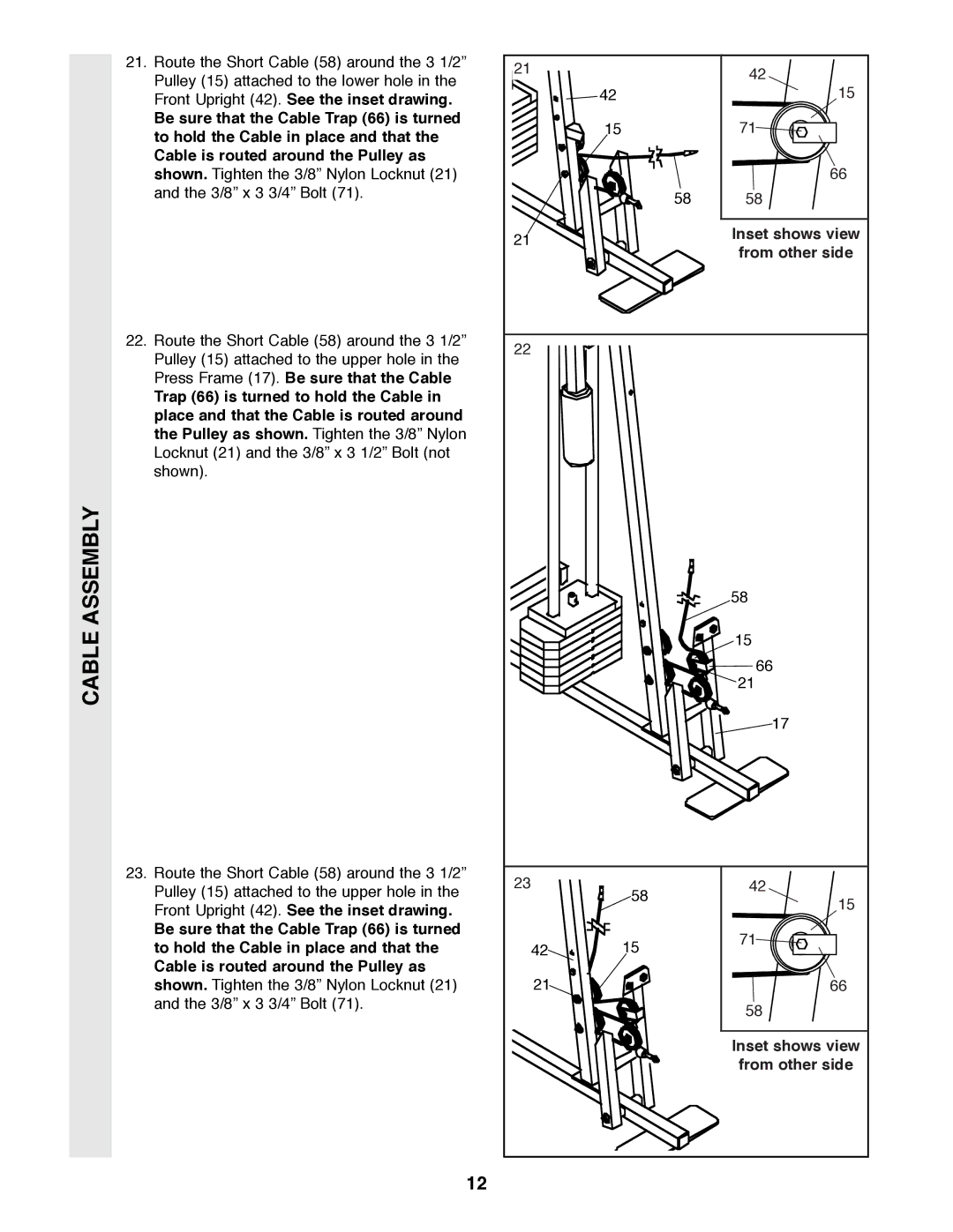 Weider 8510 user manual Inset shows view, From other side 