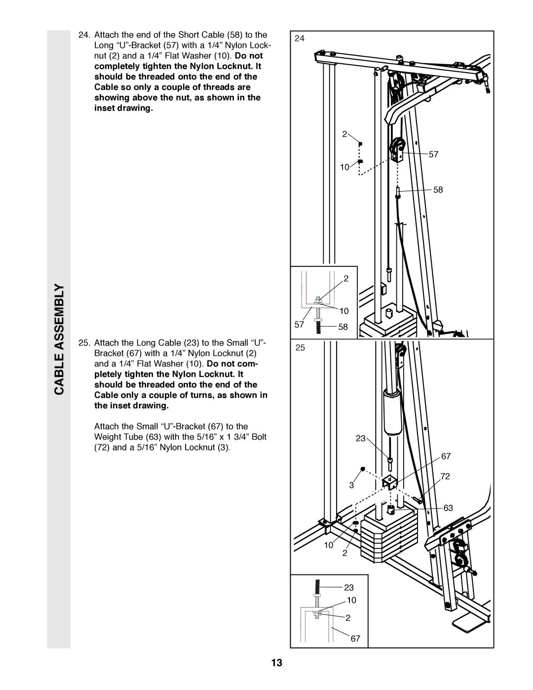 Weider 8510 user manual Cable Assembly 