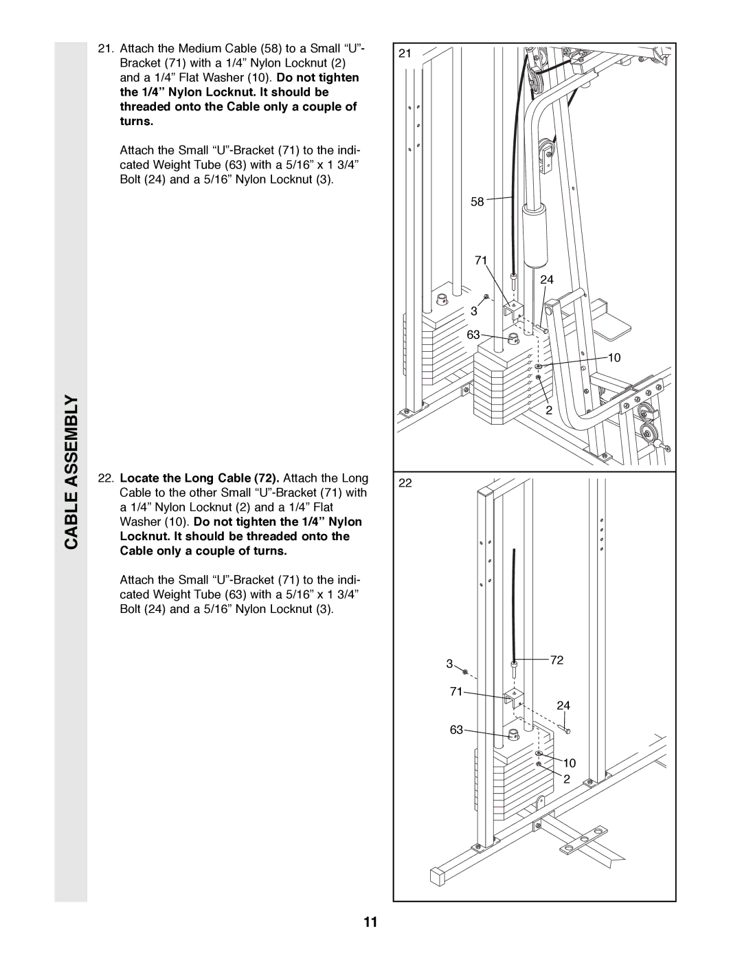 Weider 8530 manual Cable Assembly 