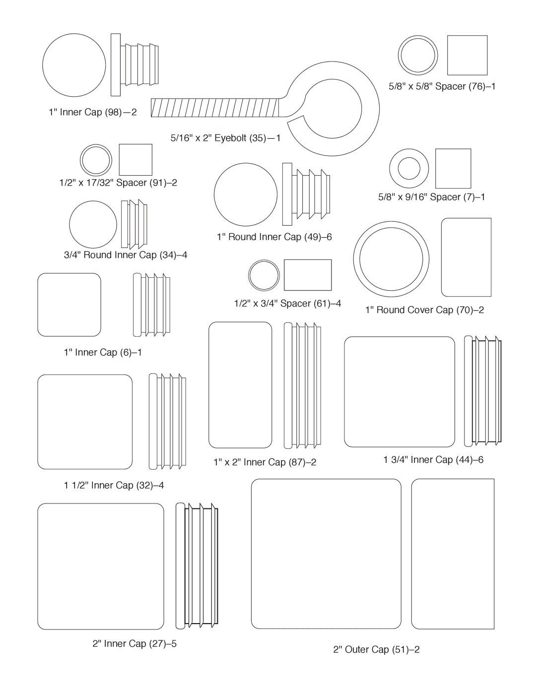 Weider 8530 manual Inner Cap 32Ð4 Inner Cap 27Ð5 Outer Cap 51Ð2 