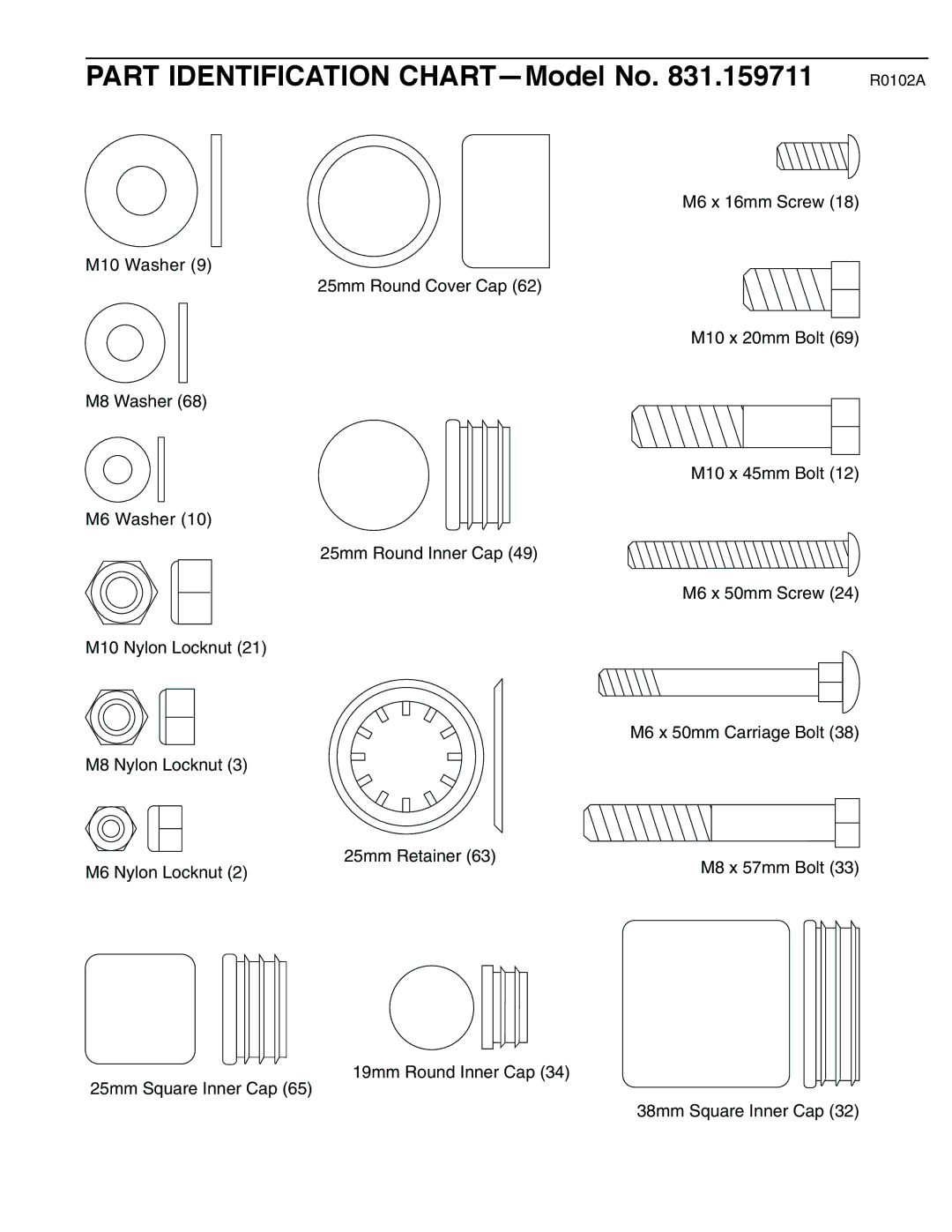 Weider 8920 user manual Part Identification CHART-Model No .159711 R0102A 