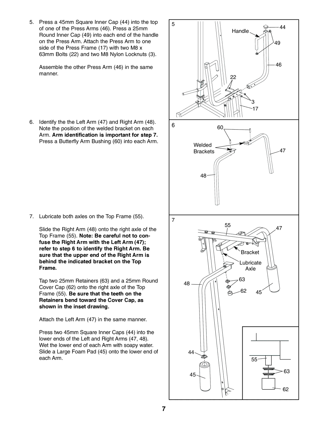 Weider 8920 user manual Arm. Arm identification is important for step, Frame 