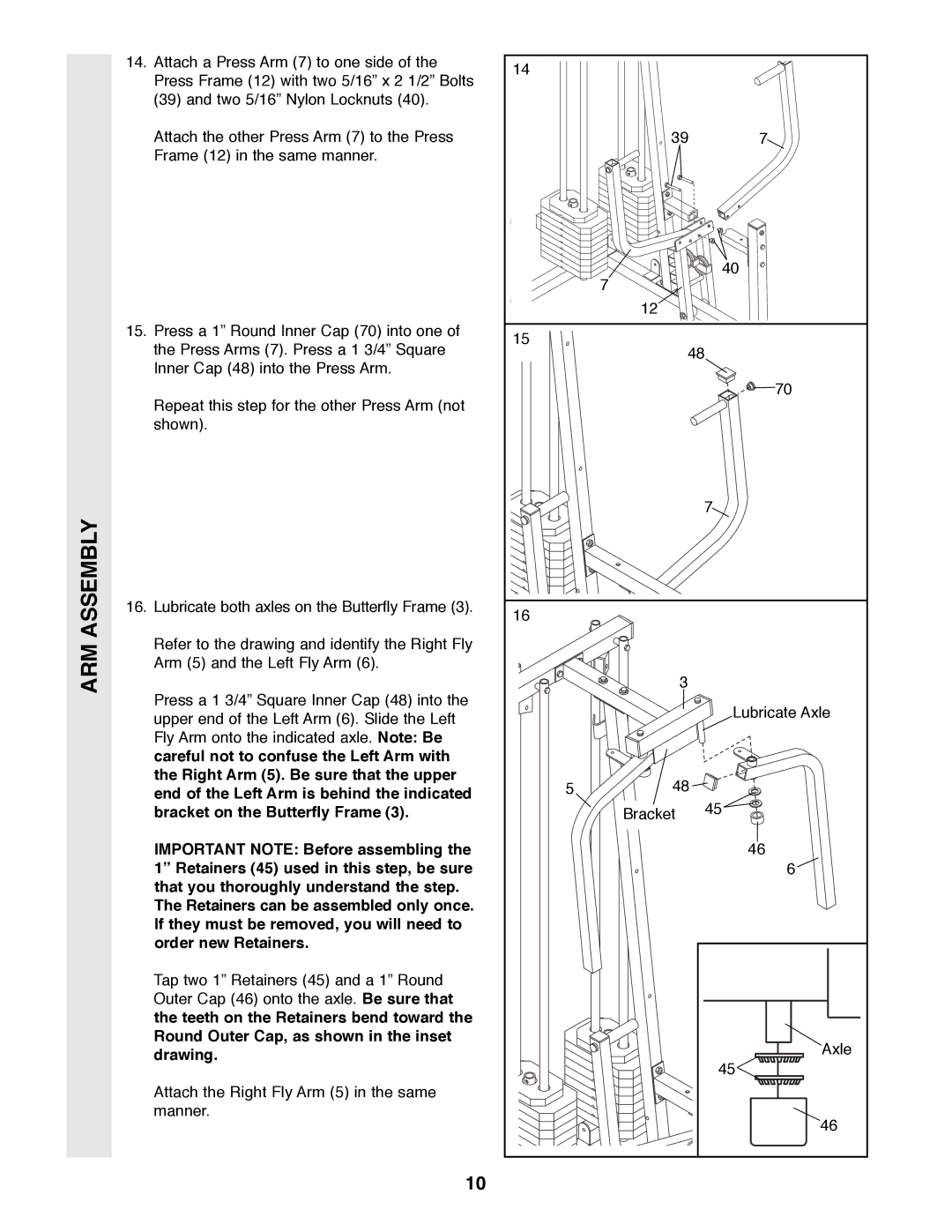 Weider 9300 PRO user manual ARM Assembly 