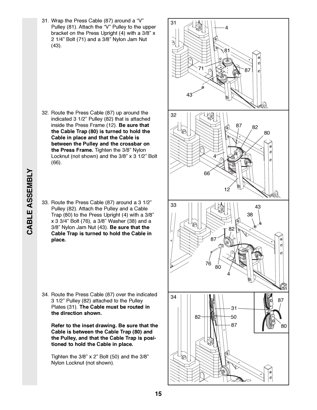 Weider 9300 PRO user manual Cable Assembly 