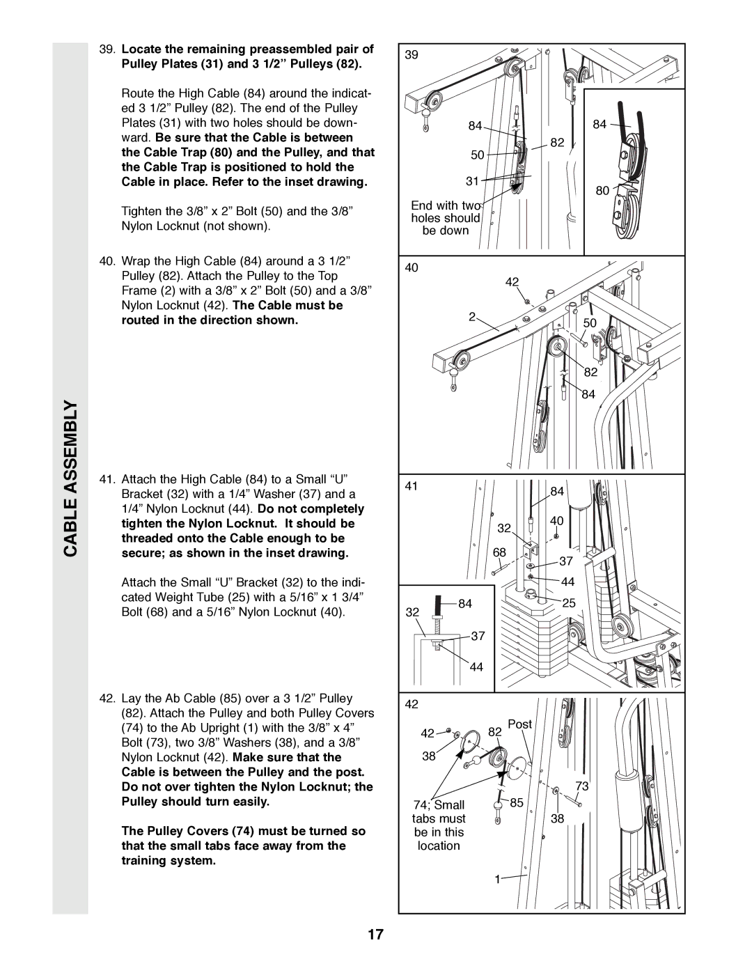 Weider 9300 PRO user manual Cable Assembly 