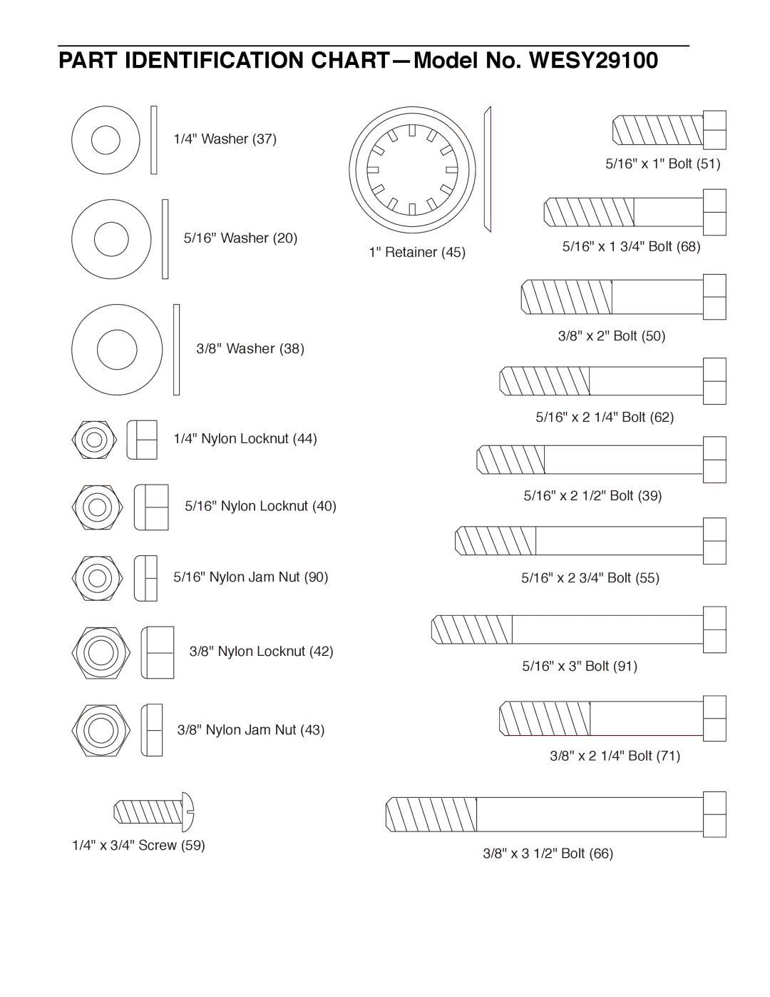 Weider 9300 PRO user manual Part Identification CHARTÑModel No. WESY29100 