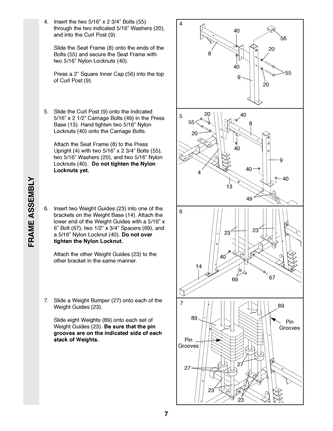 Weider 9300 PRO user manual Locknuts yet 