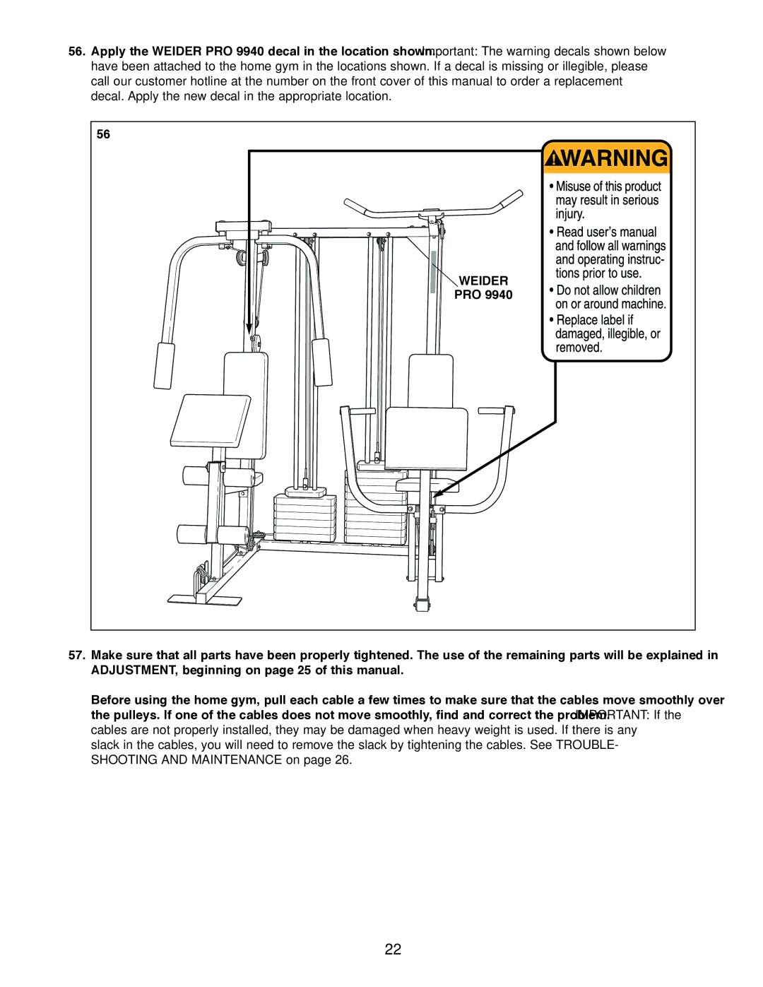 Weider 9940 user manual Weider 