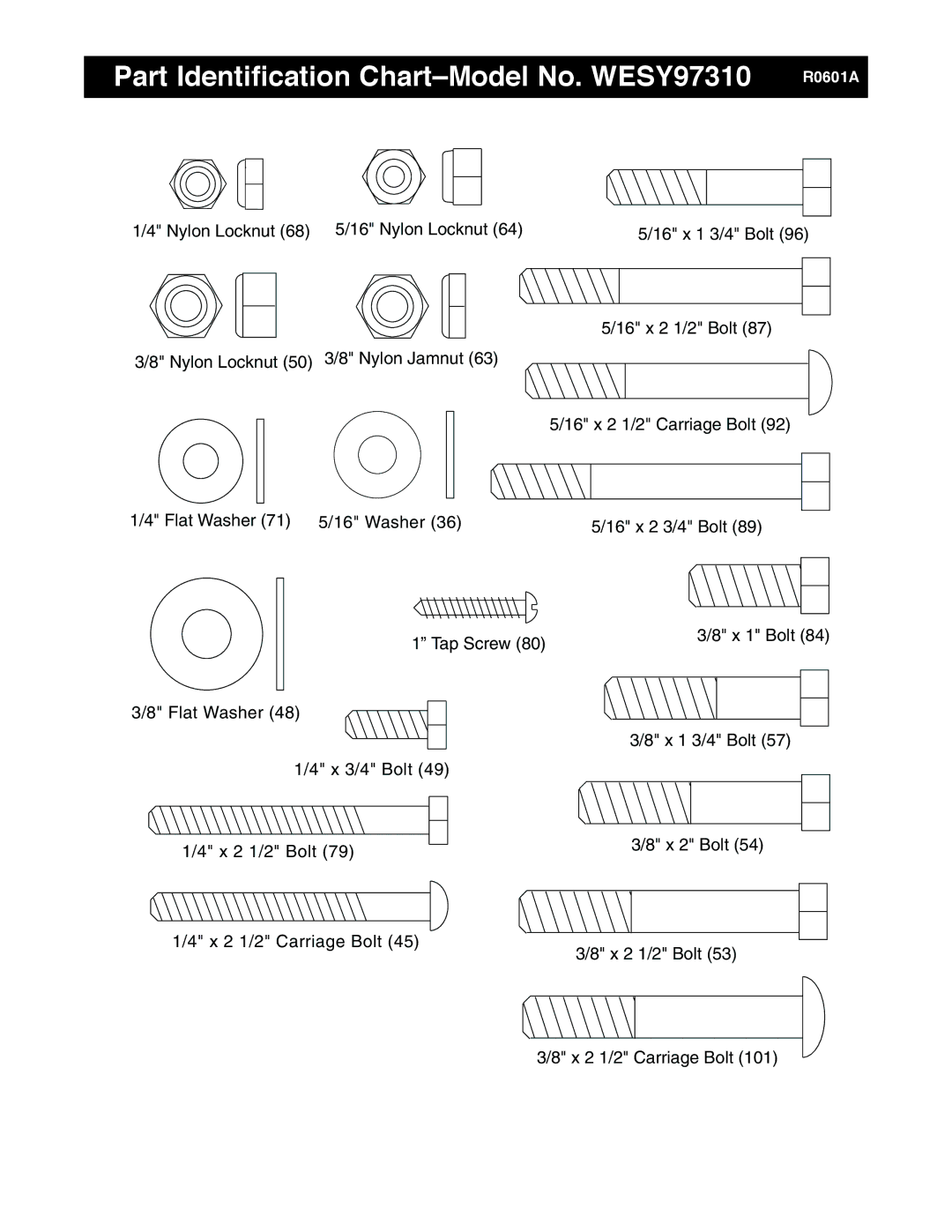 Weider 9940 user manual Part Identification Chart-Model No. WESY97310 R0601A 