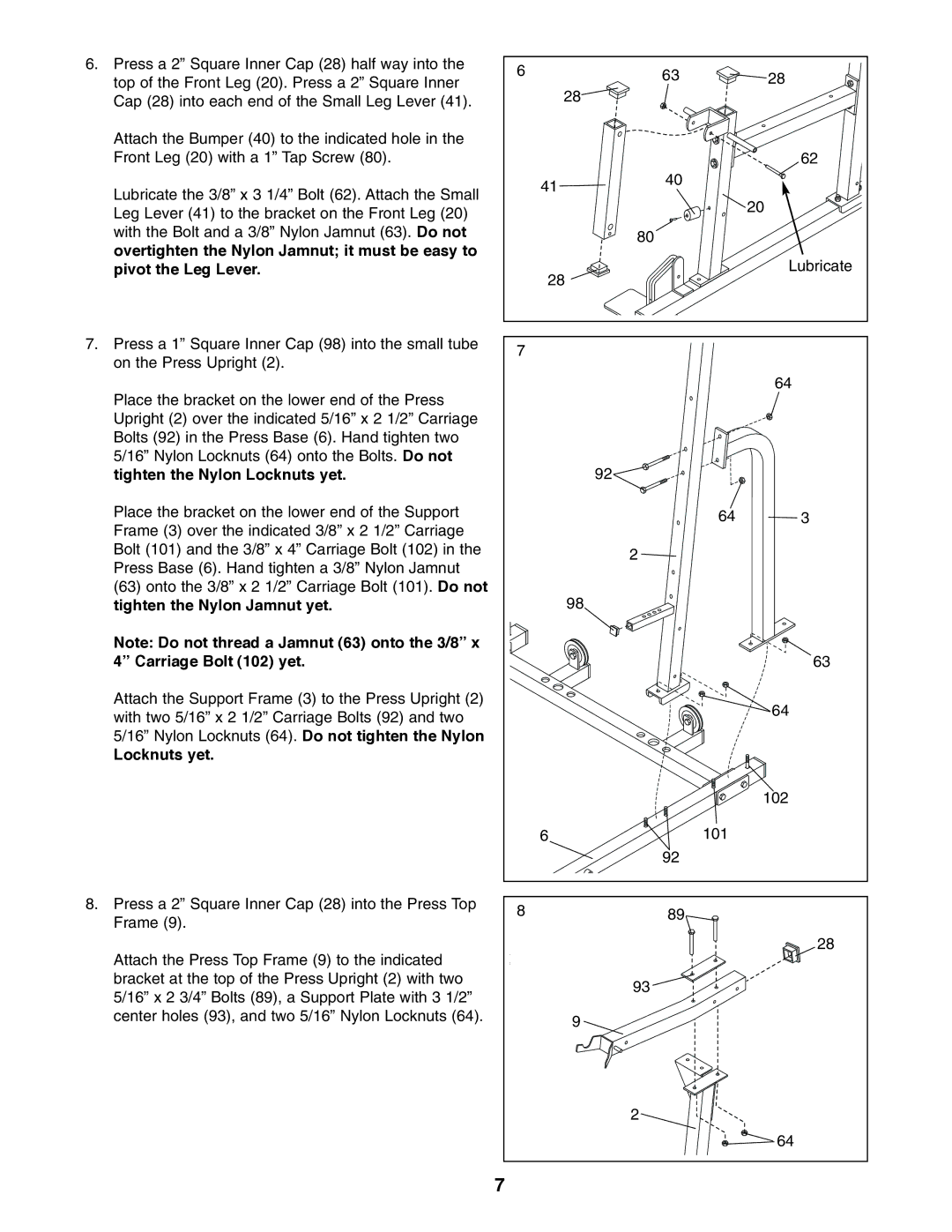 Weider 9940 user manual Locknuts yet 