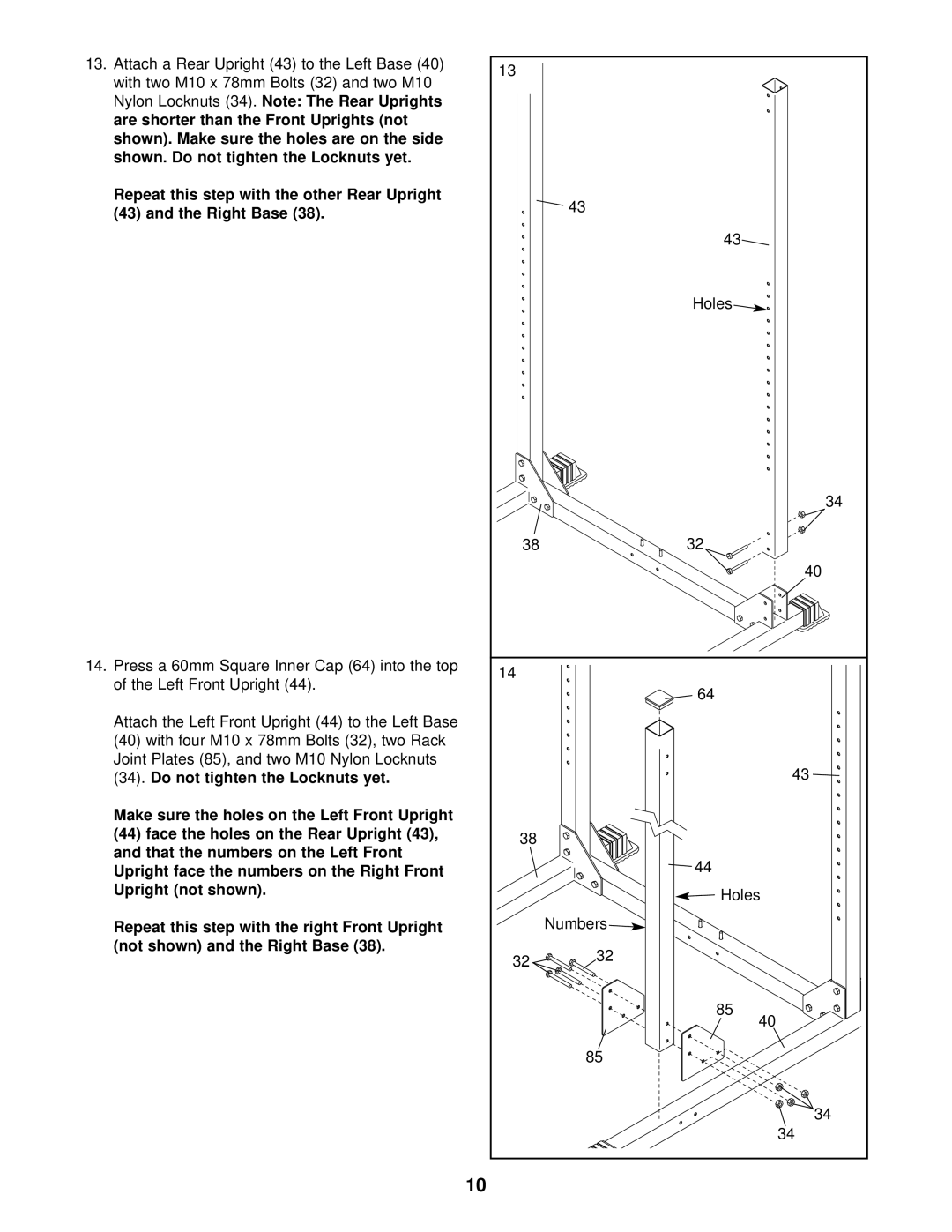 Weider C670 user manual Holes 