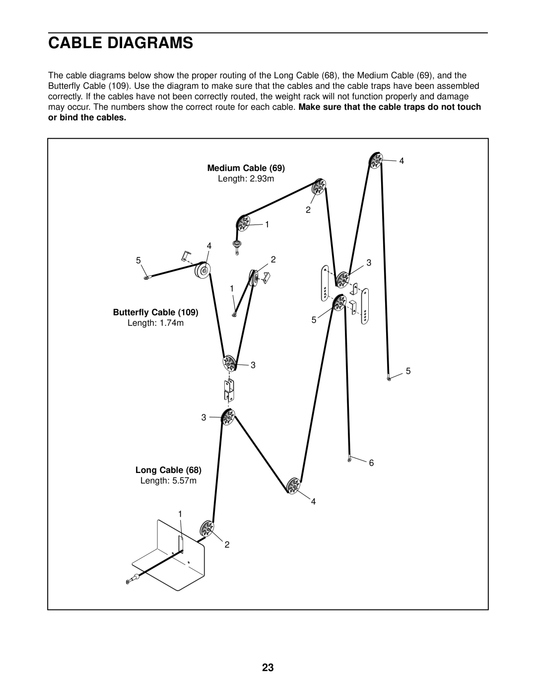 Weider C670 user manual Cable Diagrams, Medium Cable, Butterfly Cable, Long Cable 