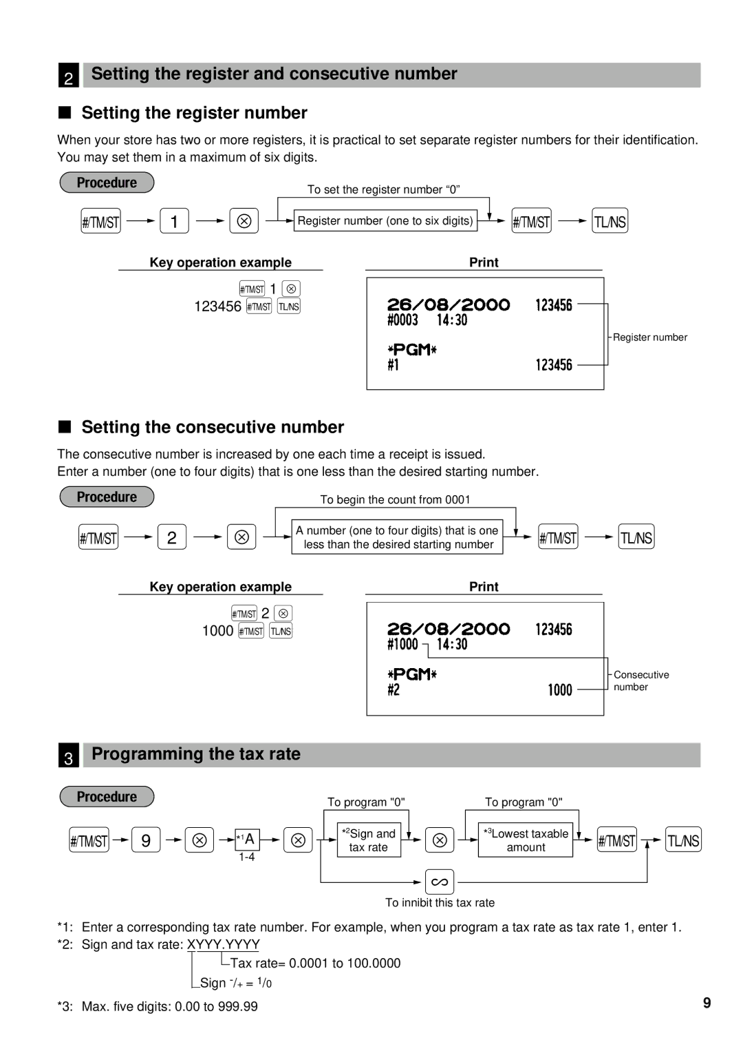 Weider ER-A220 instruction manual Setting the consecutive number, Programming the tax rate 