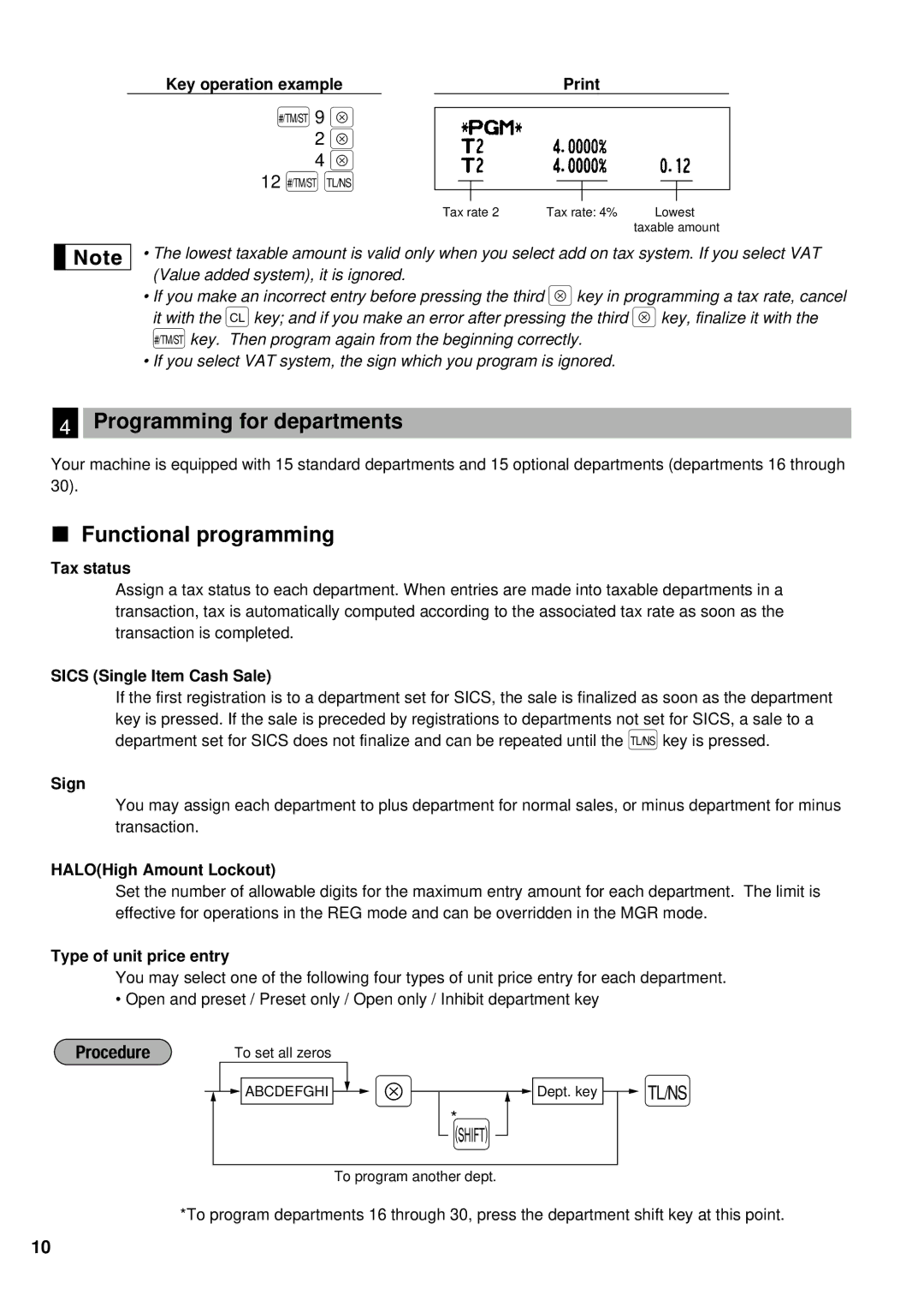 Weider ER-A220 instruction manual Programming for departments, Functional programming 