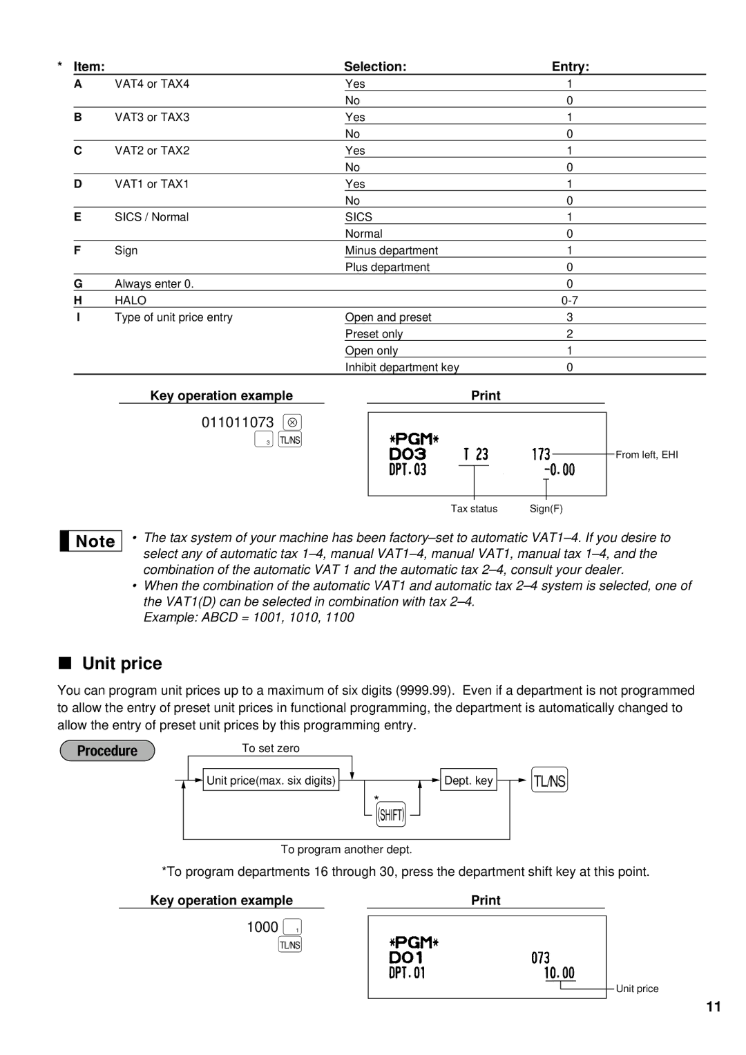 Weider ER-A220 instruction manual Unit price, Selection Entry, Key operation example 