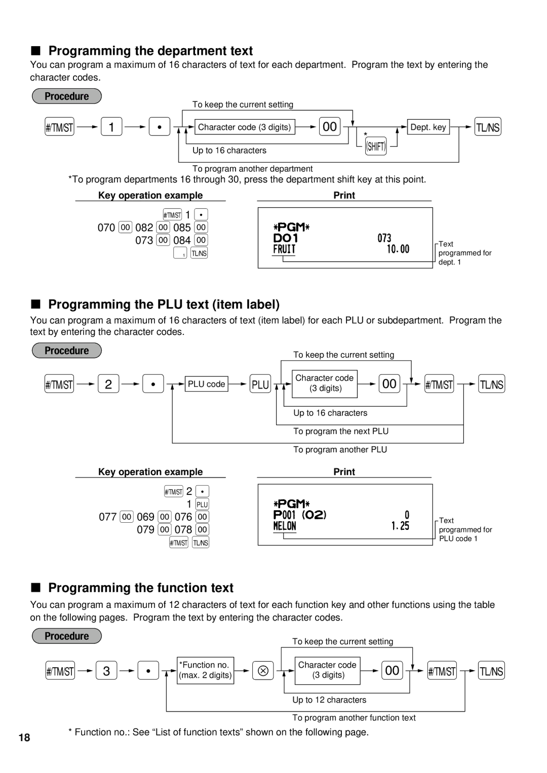 Weider ER-A220 ¯ É, Programming the department text, Programming the PLU text item label, Programming the function text 