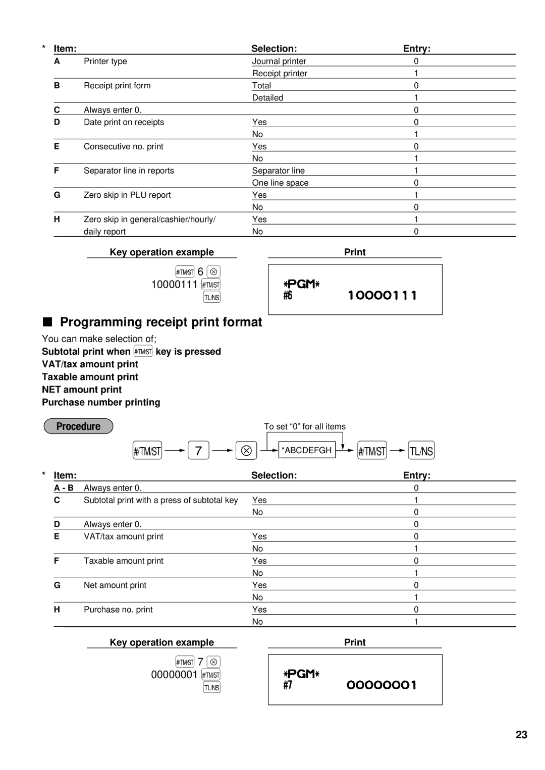 Weider ER-A220 instruction manual Programming receipt print format 