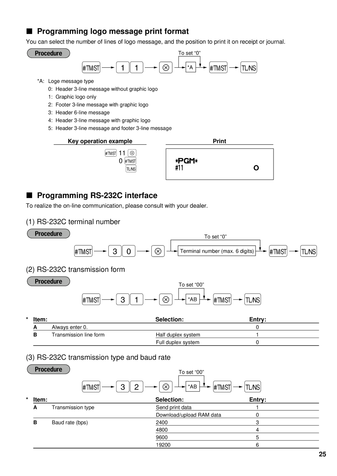 Weider ER-A220 instruction manual Programming logo message print format, Programming RS-232C interface 