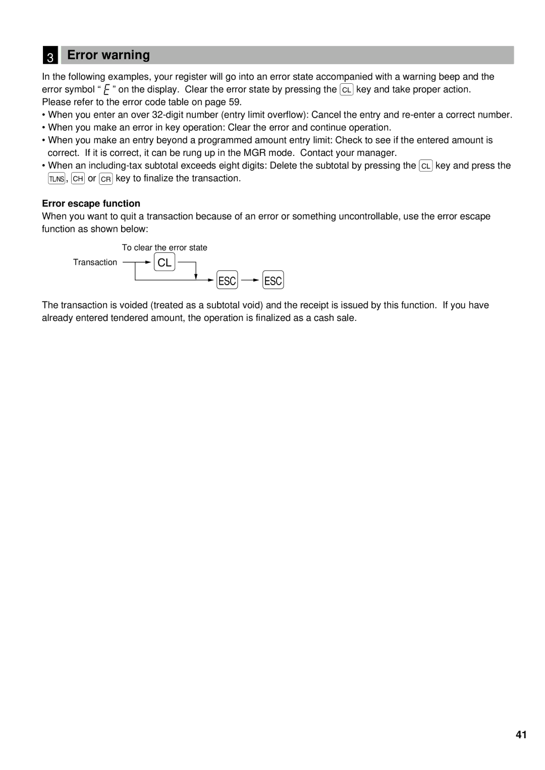 Weider ER-A220 instruction manual Error warning, Error escape function 