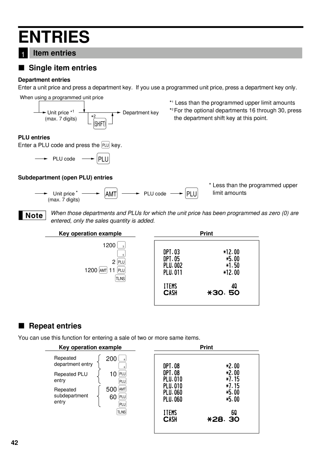 Weider ER-A220 instruction manual Entries, Item entries Single item entries, Repeat entries 