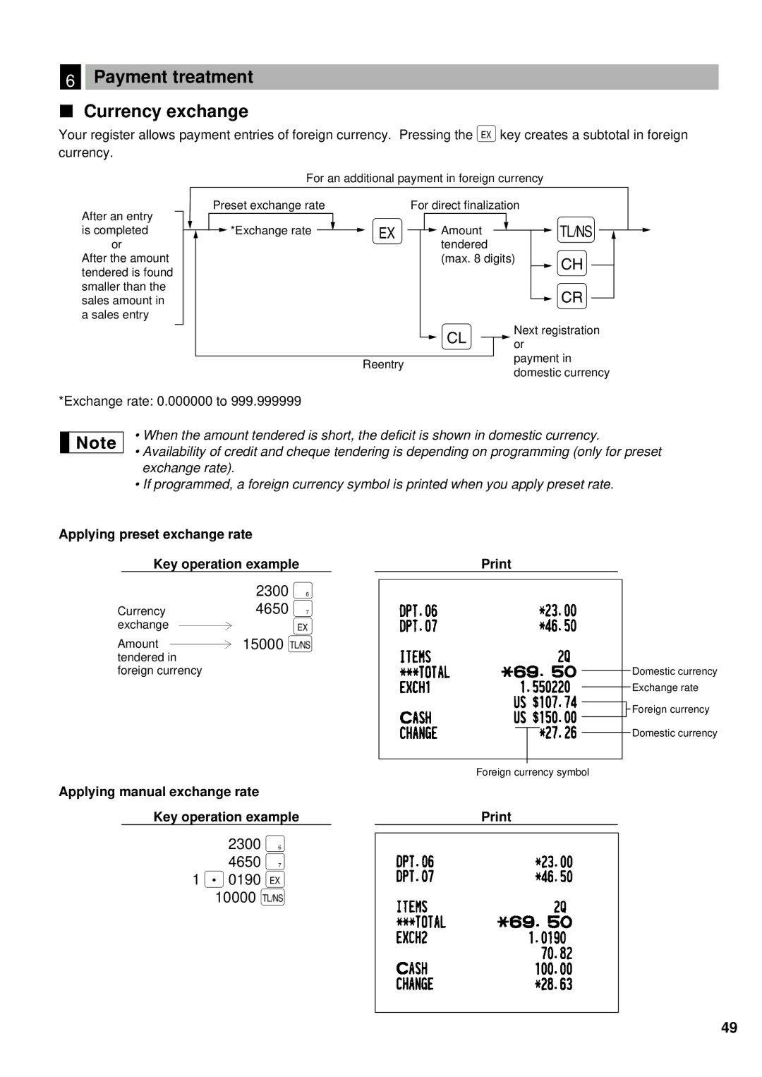 Weider ER-A220 instruction manual Payment treatment Currency exchange, Applying preset exchange rate Key operation example 